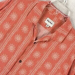 Rhythm Camp Shirt Mens M Coral Pink Rayon Beach Tiki Aloha Summer Huckberry